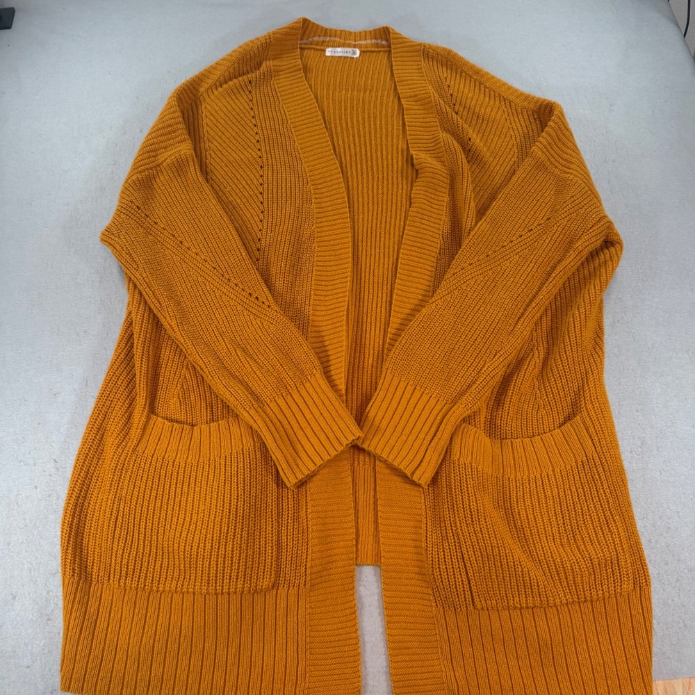 Retrology Womens XL Mustard Shaker Knit Open Front Cardigan Sweater Pockets